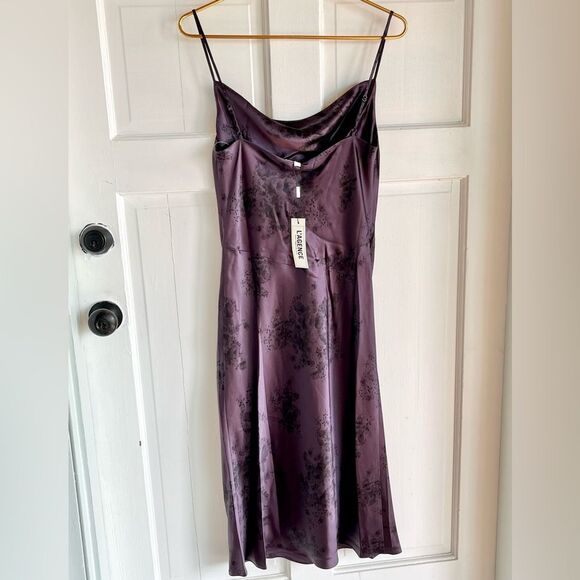 Nwt L’Agence Nyla Plum floral purple midi silk cowl neck slip dress - Picture 4 of 4